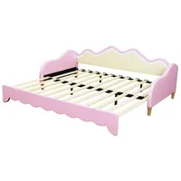 Rutaqian Schlafsofa Daybett 90x190cm mit Rollbett, Einzelbett Schlafsofa mit LED, Jugendbet, Kinderbett mit Schubladen, Lattenrost und Kopfteil, ohne Matratze rosa