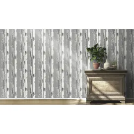 Rasch Textil Papiertapete mit Birkenstämmen, grau (grau,weiß), B:0,53m L:10,05m, Papier, Tapeten, Birkenwald
