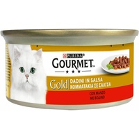 Holzdose für Katzen Essen Nass Katze Purina Gourmet Gold Sauce Mit Rind 85gr