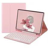 QYiiD iPad Mini Tastatur Hülle für iPad Mini 7.9 Zoll 5 /iPad Mini 4/3/2/1, iPad Mini Hülle Abnehmbare Tastatur (Deutsches QWERTZ), Folio Smart Slim Cover mit Runde Tasten Tastatur Abnehmbare, Rosa