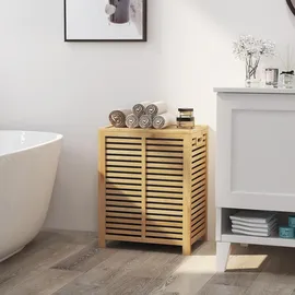 Costway Wäschekorb mit Deckel Groß, 80L Wäschesammler Bambus, Wäschebox mit Wäschesack herausnehmbar & waschbar, Wäschetruhe wäscheschrank für Bad, Schlafzimmer, Wohnzimmer