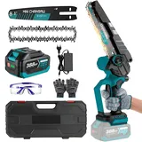 Akku Kettensäge für Makita 18V Akku, 8 Zoll Mini Kettensäge Elektro Bürstenlos mit Automatischer Öler und LED-Digitalanzeige Handkettensäge Akku für Gartenscheren Holzschneidenz (Blau mit 1 Batterie)