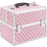 AREBOS Kosmetikkoffer 15 L Pink | 5 Fächer, Aluminium, Diamant-Muster, Schloss & Schlüssel - Rosa