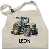 Kinderschürze Schürze Kinder Jungen Mädchen - Trecker Name I Trecker Fan I Traktor Geschenk personalisiert I Geschenk Landwirt - 2-6 Jahre - Natur Weiß - kochschürze bulldog leon - 2-6 Jahre