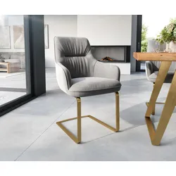 DELIFE Cantilever Zelia-Flex avec accoudoirs velours gris pied cantilever plat or ressorts ensachés, Chaises de salle à manger