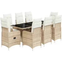 vidaXL 9-tlg. Garten-Bistro-Set mit Kissen Beige Poly Rattan