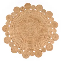 KADIMA DESIGN Jute Teppich Boho wendbar schmutzabweisend Natur Rund 80D | 100% Jute, Rücken aus Jute | Florhöhe: 5 mm | pflegeleicht