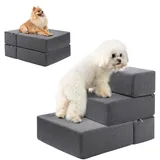 Rucener Klappbar 45cm Breit Hundetreppe für Große Hunde, 45cm Hoch Schaum Hunderampe für Sofa & Bett, 3 Stufen Katzentreppe für Alte Katzen, Hundetreppe Auto mit Leinen