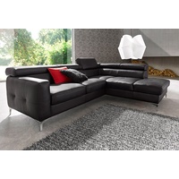 Ecksofa COTTA "Sammy" Sofas Gr. B/H/T: 239 cm x 74 cm x 207 cm, NaturLEDER-Kunstleder, Ottomane rechts, ohne Bettfunktion-mit Kopfteilverstellung, schwarz Leder-Ecksofas