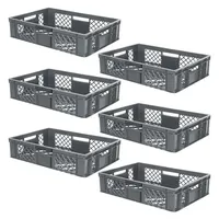 BRB-Lagertechnik 6x Eurobehälter/Stapelkorb durchbrochen, PE-HD, Industriequalität, lebensmittelecht, LxBxH 600x400x150