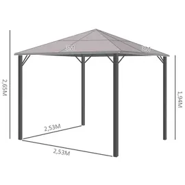 Outsunny Gartenpavillon 3 x 3 m inkl. Seitenteile braun/dunkelgrau