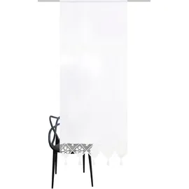 HOME WOHNIDEEN 54202 Fensterbehang/Türbehang Toni, Siebleinen mit Häkeleinsatz und Quasten, Farbe: Weiß, Maße: (80 x 60 cm)