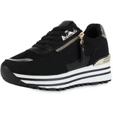 VAN HILL Damen Plateau Sneaker in Schwarz Metallic