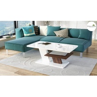 Mazzoni Couchtisch »Design Couchtisch Tisch Cliff Weiß Hochglanz / Nussbaum Wohnzimmertisch 110x60x45cm mit Ablagefläche« weiß