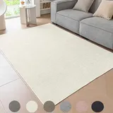 Ceneco Kurzflor Teppich, Chenille Teppich Kurzflor Wohnzimmer,Rutschfester Teppich, Waschbarer Teppich Schlafzimmer, Weicher Dünner Teppich Kinderzimmer, Büro, Lounge Teppich (Creme, 60×90cm)