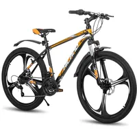 Hiland 26 Zoll Mountainbike MTB mit Aluminiumrahmen Scheibenbremse Federgabel 3 Speichenräder für Jugendliche Fahrrad Herren Damen Schwarz Orange