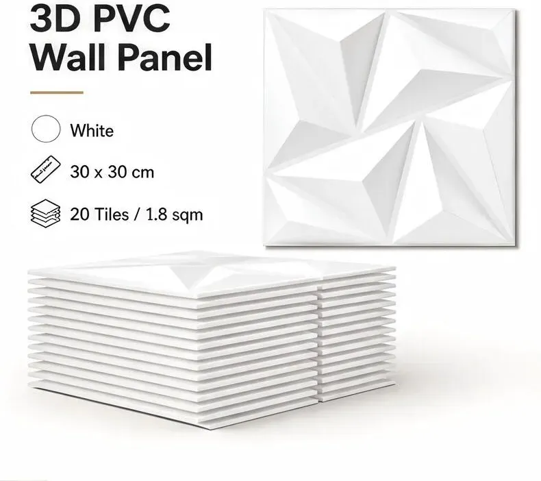 DIY 3D Wandpaneele PVC Fliesen – Wasserfeste strukturierte Dekoration für Wohnzimmer, Decke und Gaming-Bereiche (Weiß, 30cm x 30cm, 20 Fliesen)