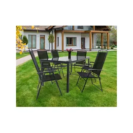 VCM 7-tlg Gartenmöbel Set Sitzgruppe 190x80 Schwarzglas 190 H. 76