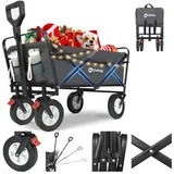 Sekey Bollerwagen Faltbar Gummireifen 200KG Schwerlast, Faltbarer Bollerwagen Geländetauglich, Klappbarer Handwagen Strand Camping Kinder Ultraleise Vollgummi 100L, StarkX 3114, Anthrazit