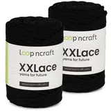 Makramee Garn 2er-Set Schwarz, Loopncraft, 2 X 4mm - 65m - 250g, Kettengarn, XXLace Garn, Recycling Garn