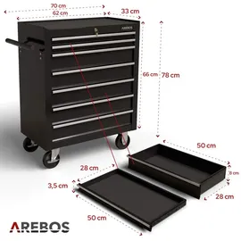 Arebos Werkzeugwagen Stahl 660 mm schwarz leer