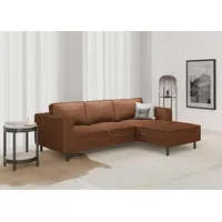 Ecksofa PLACES OF STYLE "Watkins, wahlweise mit Schlaffunktion/Bettkasten, moderne offene Naht", braun (cognac), B:232cm H:81cm T:161cm, 50% Leder, 40% Polyester, 10% Polyamid, Backing 60% Leder, Sofas, Recamiere beidseitig montierbar, L-Form, Breite 232 cm