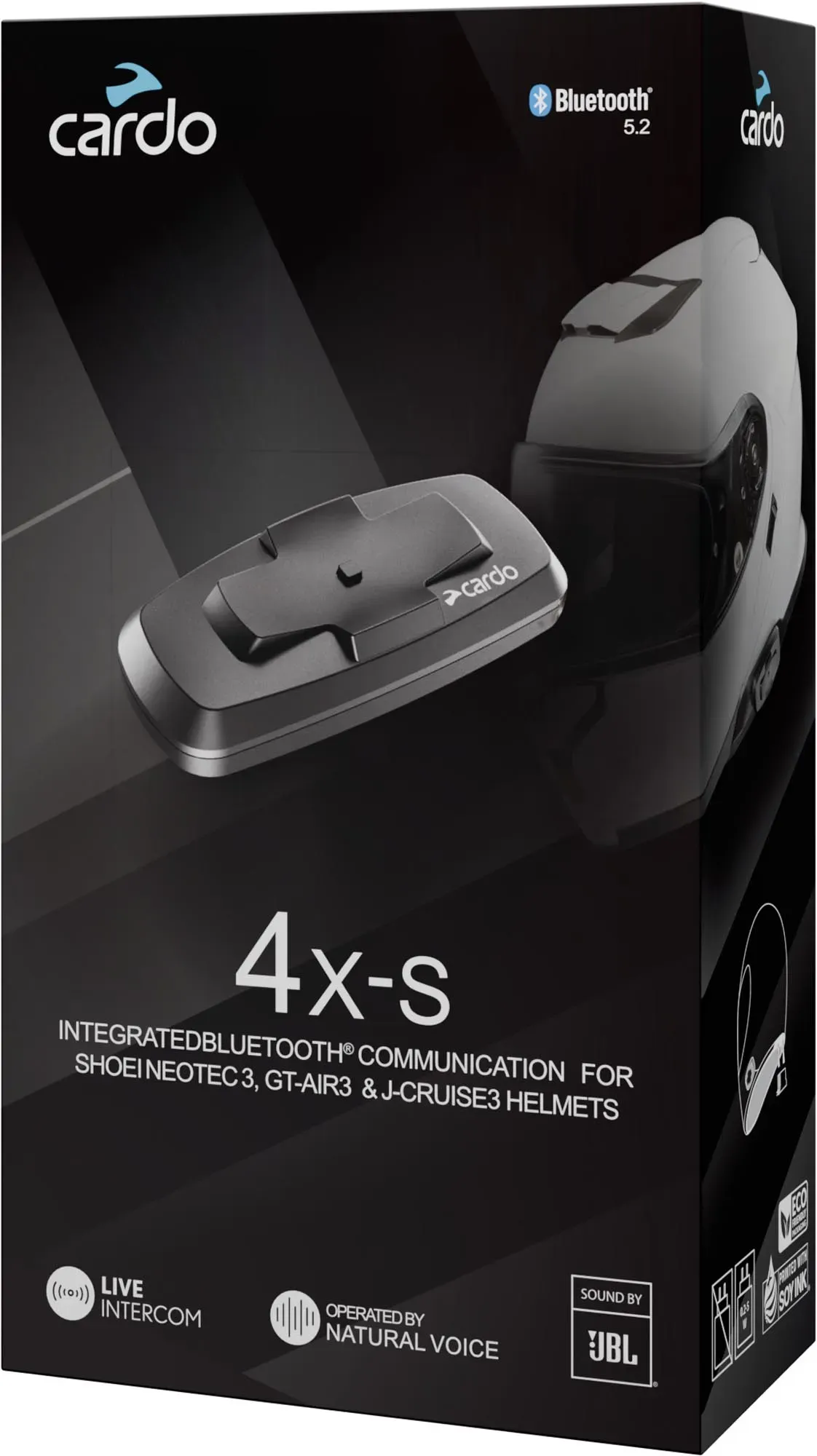 Cardo 4X-S Bluetooth Kommunikationssystem Einzelset für Shoei Gen 3 Motorradhelme