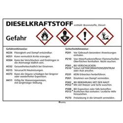 GHS Schild, Übersicht "GHS Dieselkraftstoff", Folie, selbstklebend, 210 x 148 mm, VE = 10 Stück