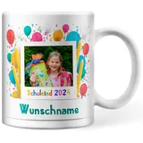 Schulkind 2024 Tasse personalisiert mit Foto und Namen, Fototasse, Namenstasse, persönliche Geschenke zur Einschulung