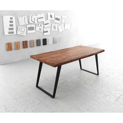 DELIFE Esstisch Edge 180x90 XL Akazie Braun Metall Schräg Live-Edge, Esstische, Baumkantenmöbel, Massivholzmöbel, Massivholz