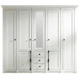 furn.design Kleiderschrank Hooge in weiß Landhaus Drehtürenschrank 7-türig mit Spiegel 236 x 206 cm