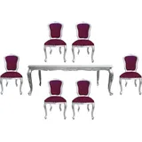 Casa Padrino Esszimmer-Set Luxus Barock Esszimmer Set Lila / Silber - 1 Esstisch mit Glasplatte und 6 Esszimmerstühle - Made in Italy - Luxury Collection