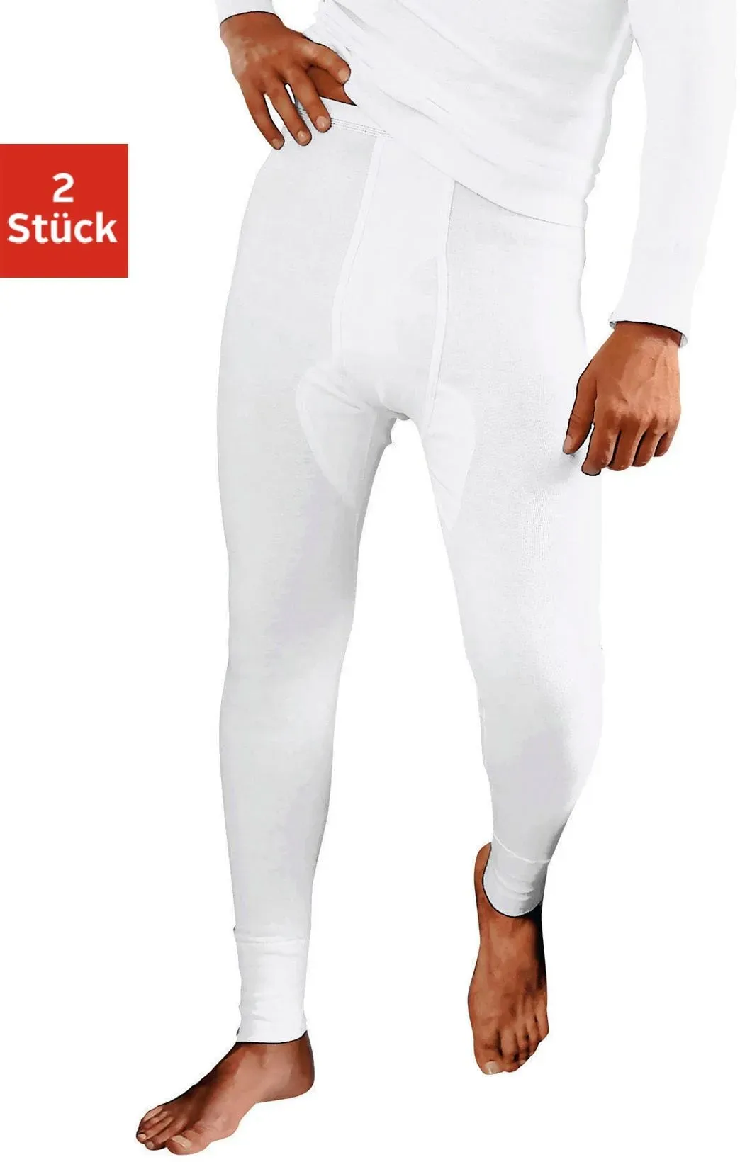 Lange Unterhose CLIPPER, Herren, Gr. 4, 2 Stk., weiß, Doppelripp, Obermaterial: 100% Baumwolle, unifarben, körpernah, Unterhosen Lange Unterhose, Doppelripp