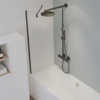 Schulte Badewannenaufsatz feststehend, 5mm Sicherheitsglas ESG Klar hell, Größe: 70 cm, Profilfarbe: Mattschwarz - Schwarz