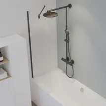 Schulte Badewannenaufsatz feststehend, 5mm Sicherheitsglas ESG Klar hell, Größe: 70 cm, Profilfarbe: Mattschwarz - Schwarz