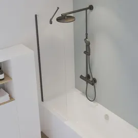 Schulte Badewannenaufsatz feststehend, 5mm Sicherheitsglas ESG Klar hell, Größe: 70 cm, Profilfarbe: Mattschwarz - Schwarz