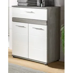 Inn.Furn Badkommode weiß Hochglanz, grau 71 cm mit Rillenoptik Bailey