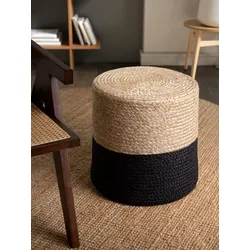 Pouf HANSE HOME "Jutta, Jute", naturgold, schwarz, B:40cm H:40cm, Obermaterial: 100% Jute, Poufs, Jute, Natur, Wohnzimmer, Esszimmer, Schlafzimmer, Flur, Modern, Boho