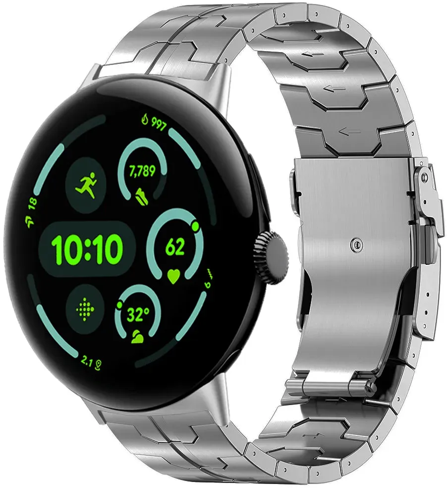 Strap-it Google Pixel Watch 3 Armband Titan 'Iron' für Google Pixel Watch 3  - 45mm - Silber - Butterfly-Verschluss