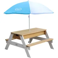 Axi Nick Sand & Wasser Picknicktisch Braun - Weiß mit Sonnenschirm
