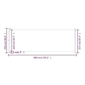 vidaXL Seitenmarkise 220 x 600 cm Schwarz Polyester