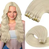 YoungSee Echthaar Tressen Platinblond 40cm Tressen Echthaar Blond Tressen Extensions Echthaar Blond Weave Extensions Echthaar Doppelt Tressen Weft Hair Extensions Echthaar 100gramm #60