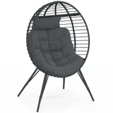 Sessel Ei Auf Grauem Durchbrochenem Fuß In Rattan-optik Mit Grauem Kissen