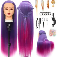 Trainingsköpfe, 28 inch Frisierkopf für Frisöre 100% Synthetikfaser-Haar Übungskopf,mit DIY Stricken Kit und kostenlose Tabelle Clips (Violett-rot)