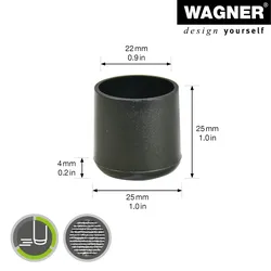 WAGNER Kappen für Stahlrohr rund 4tlg. - Ø 22/25 x 25 mm, Abrieb 4 mm, Kunststoff schwarz - 15062299