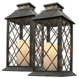 Hängende Solar-Gartenleuchten, Solarlaternen für den Außenbereich, LED, Laterne, Kerzenlicht mit Kerzeneffekt, IP44, Flammeneffekt, für Terrasse, Rasen, Balkon, Gartendekoration (2, Schwarz und Gold)