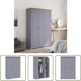 The Living Store - Kleiderschrank 3-Türig Grau 118×50×171,5 cm Kiefer Panama Serie - Schrank - Kleiderschrank - Holzschrank - Massivholzklaedschrank