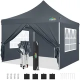 COBIZI Faltpavillon 3x3, Pavillon 3x3 Wasserdicht Stabil Winterfest, Faltbar Partyzelt mit 4 Seitenwänden & 4 Sandsack Pop up Gartenpavillon UV-Schutz 50+ für Hochzeiten, Freien, Grau