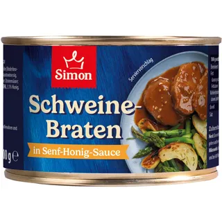 SIMON Schweinebraten in Senf-Honig-Sauce 400 g I Zartes Fleisch in würziger Sauce I Fertiggericht in recyclebarer Konserve I Authentische Hausmannskost