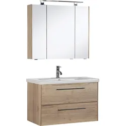 Badmöbel-Set MARLIN "3400", beige (eiche struktur, eiche struktur), Kastenmöbel-Sets, Breite 80 cm